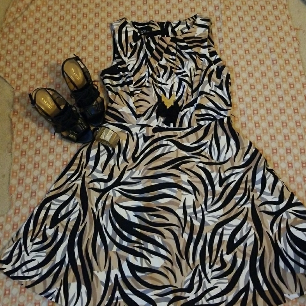 Black, tan and White dress